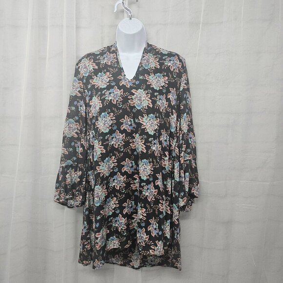 Volcom Gray Blue Floral Peasant Blouse Crochet Festival Tunic Boho Hippie S - Picture 13 of 13